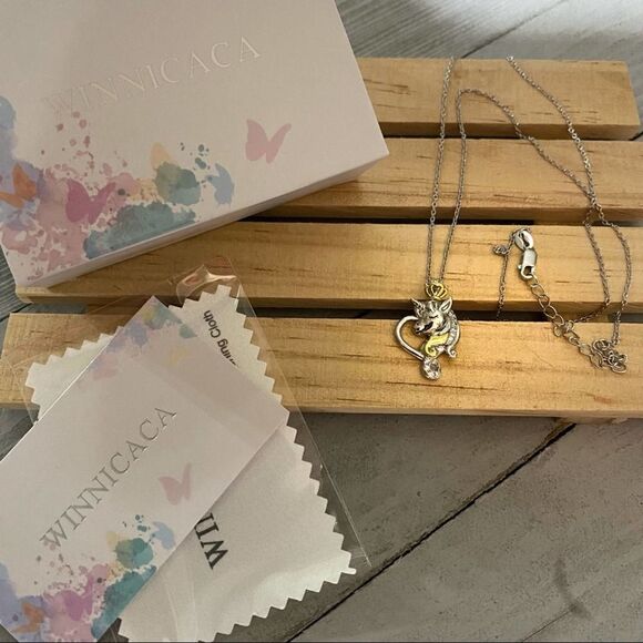 Unicorn Sterling Silver Two-tone CZ Necklace - Picture 2 of 4